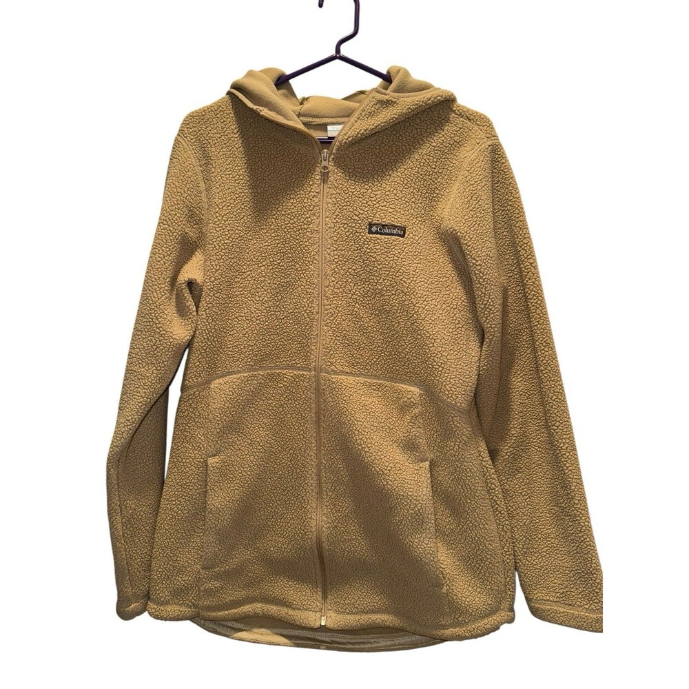 Columbia Long Fleece Zip Up Women’s XL Tan Beige Brown Hooded